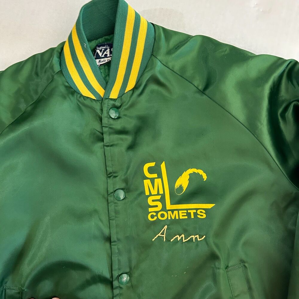 Vintage 70s Nasco, Green CMS Comets Varsity Jacket, personalized "Ann" sz S - Picture 3 of 8